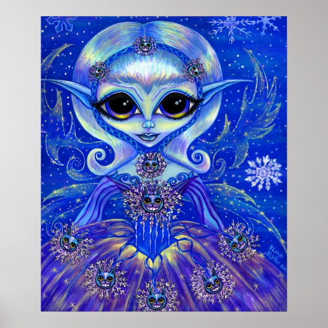 Magische Winter Fairy Girl Katzen Schneeflocken Gr Poster (Vorne)