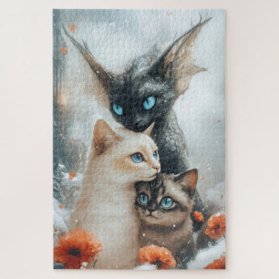 Magische Winterkatzen mit fantastischem Drachenwäc