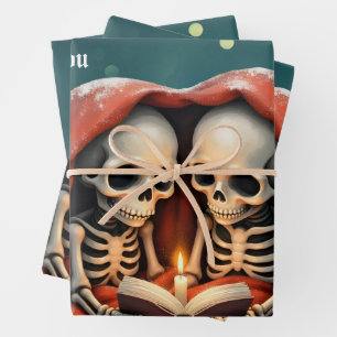 Magische Wintermomente, zwei Skelette Geschenkpapier Set