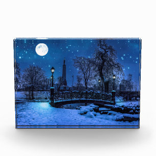 Magische Winternacht mit Sternenhimmel und Vollmon Fotoblock