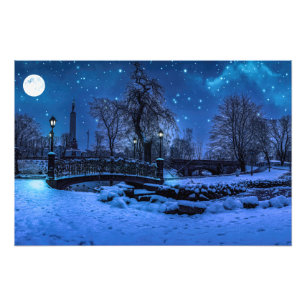 Magische Winternacht mit Sternenhimmel und Vollmon Fotodruck