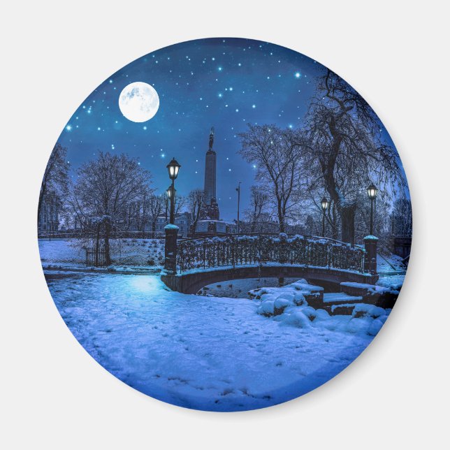 Magische Winternacht mit Sternenhimmel und Vollmon Magnet (Vorne)