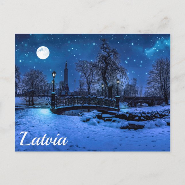 Magische Winternacht mit Sternenhimmel und Vollmon Postkarte (Vorderseite)