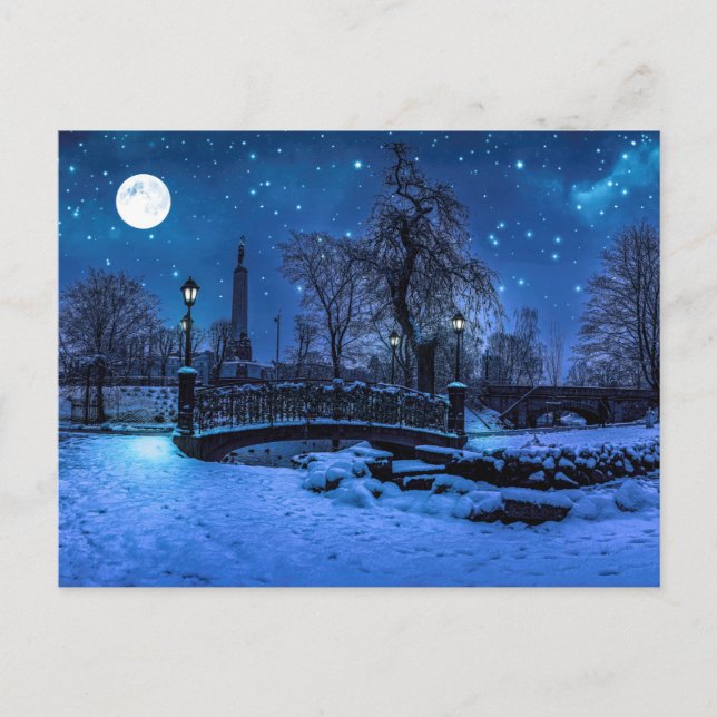 Magische Winternacht mit Sternenhimmel und Vollmon Postkarte (Vorderseite)