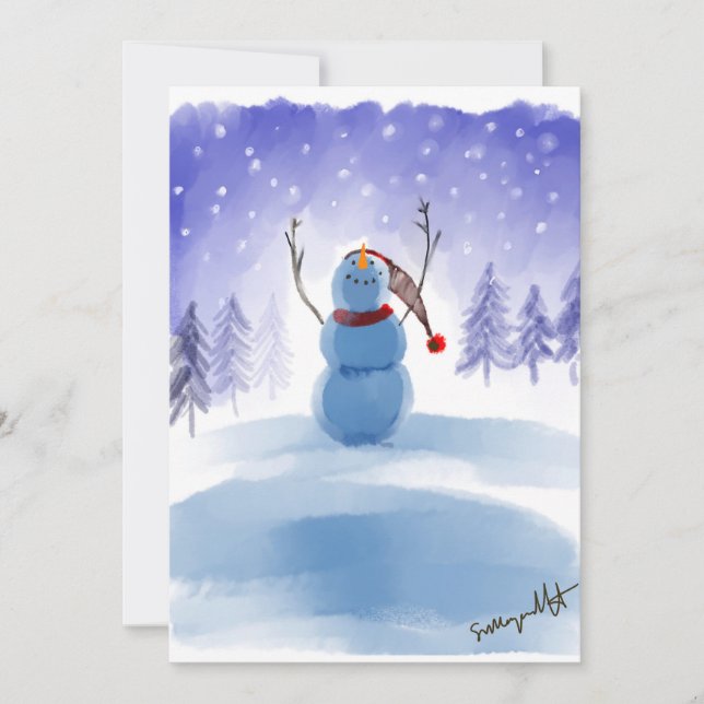 Magische Wonderland Winter Snowman Szene Feiertagskarte (Vorderseite)