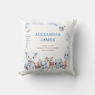 Magische Woodland Tiere Birth Stats Boy Baby Kissen
