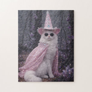 Magische Zauberkatze in funkelndem rosa Umhang und