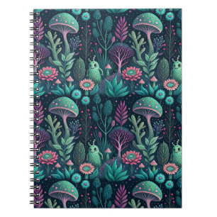 Magischer Alien-Pilz-Neonwald-Sci-Fi-Muster Notizblock