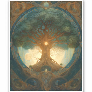 Magischer Baum des Lebens Surreale Natur Kunst Aufkleber