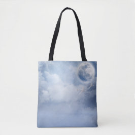 Magischer blauer Himmel mit flatternden Schwänen Tasche