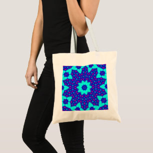 Magischer blauer Kaleidoskop blühte auf Tragetasche