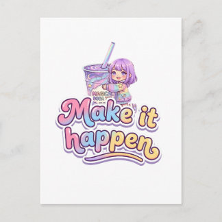 Magischer Boba-Tee Chibi-Mädchen - "Mach es wahr"  Postkarte