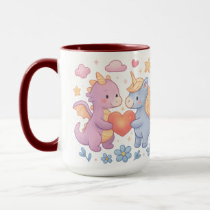 Magischer Drache und Einhorn-Herz-Keramikbecher Tasse