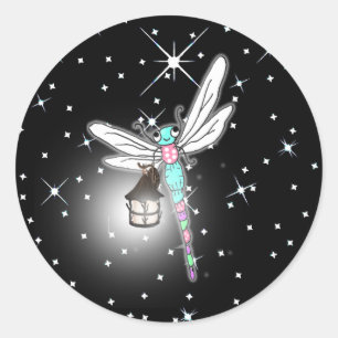 Magischer Drachenflieger Nachtzeit-Glitzern Runder Aufkleber