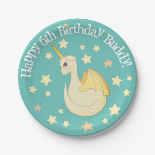 Magischer Drachenfreund Personalisierte Teal-Party Pappteller