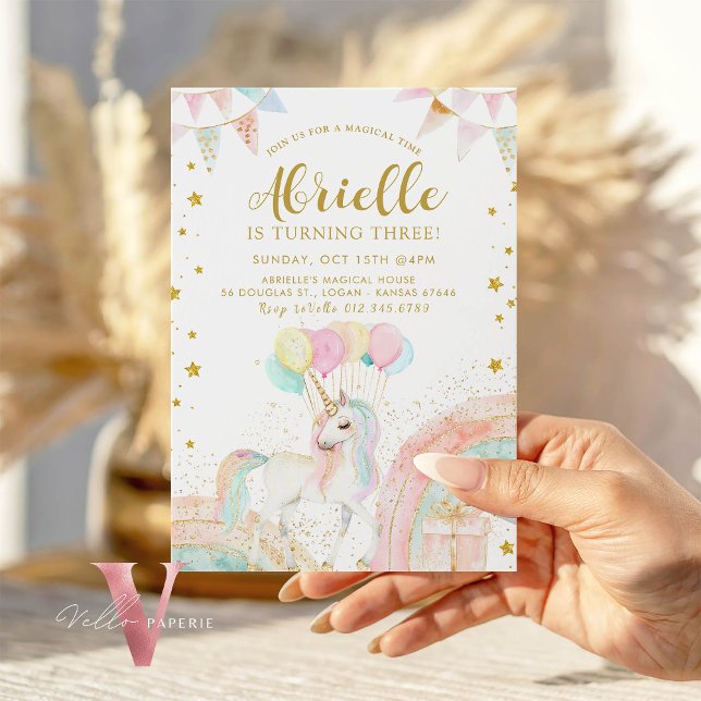 Magischer Einhorn Rainbow Pastel Gold Glitzer Bday Einladung (Von Creator hochgeladen)