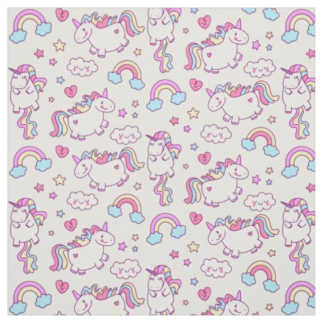 Magischer Einhorn-Regenbogen-Stern u. Wolke Stoff (Muster)