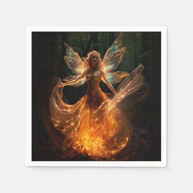 Magischer Fairy Angel mit Flügeln in Forest Pixie Serviette (Vorderseite)