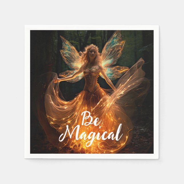 Magischer Fairy Angel mit Flügeln in Forest Pixie Serviette (Vorderseite)