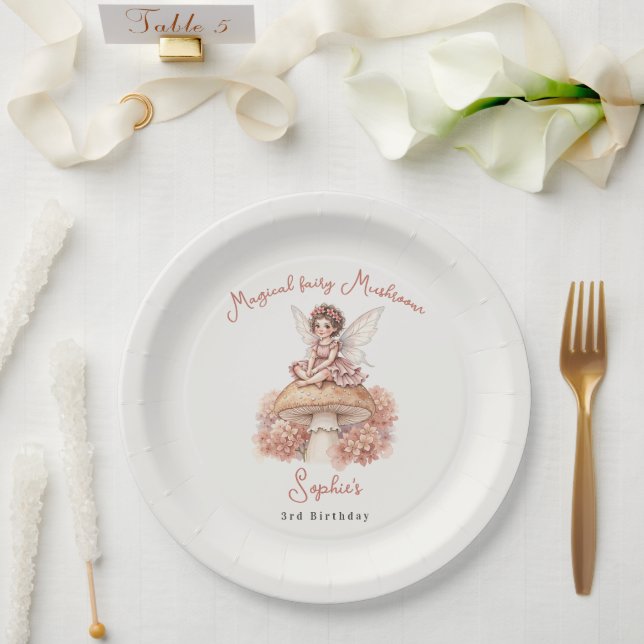Magischer Feenpilz 3. Geburtstag  Pappteller (Hochzeit)