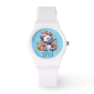 Magischer Floraler Einhorn-Trendy-Name-Mädchen-G Armbanduhr