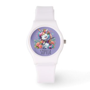 Magischer Floraler Einhorn-Trendy-Name-Mädchen-G Armbanduhr