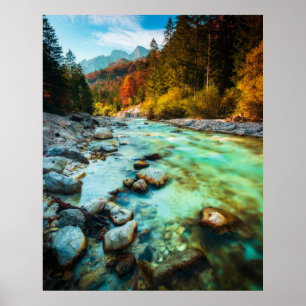 Magischer Fluss im Herbstwald Poster