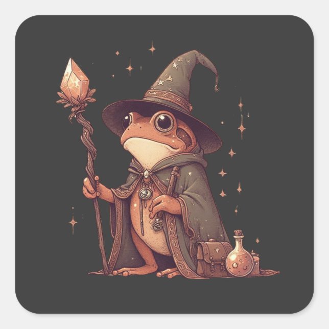 Magischer Froschassistent Quadratischer Aufkleber (Vorderseite)