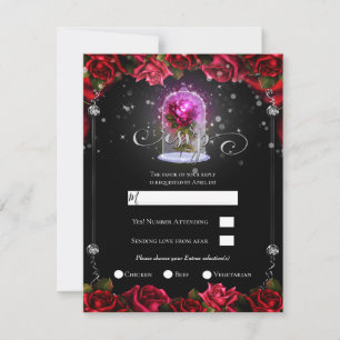 Magischer Glanz Rote Rose Silber Schwarz RSVP Einladung