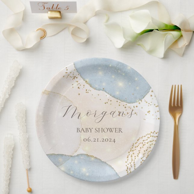 Magischer Glitzer Abstrakt Baby Shooting Monogram Pappteller (Hochzeit)