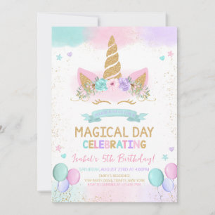 Magischer Glitzer Einicorn Geburtstag Einladung