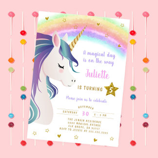 Magischer Glitzer Farbenfrohe Einhorn Regenbogen G Einladung