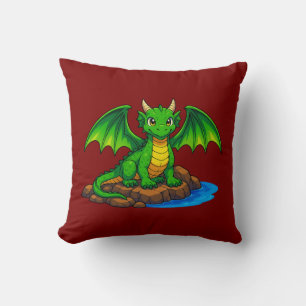 Magischer grüner Drache auf den Felsen Kissen