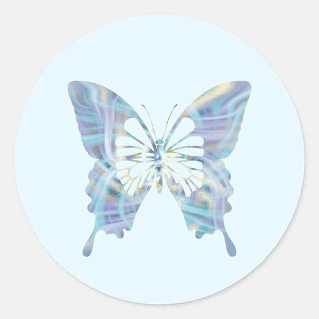 Magischer, hellblauer und gelber Schmetterling Runder Aufkleber (Vorderseite)