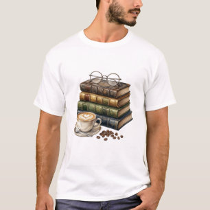 Magischer Kaffee und vintage Buchstapel Wasserfarb T-Shirt