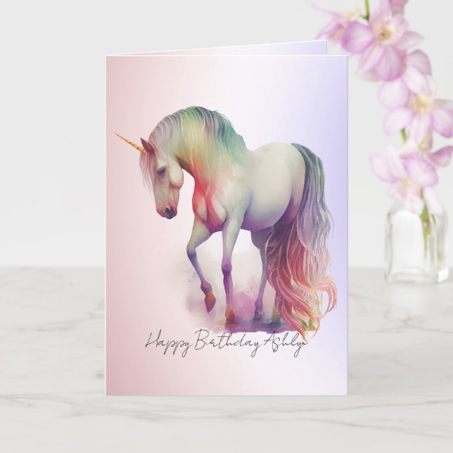 Magischer Lila Blush Ombre Unicorn Glitzer Karte (Orchidee)