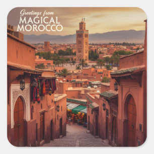 Magischer Marokko-Sonnenuntergangsblick Koutoubia Quadratischer Aufkleber