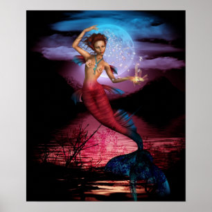 Magischer Meerjungfrau-Mond-Plakat-Druck Poster