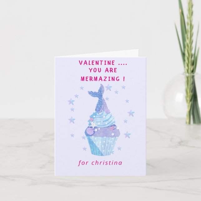 Magischer Meerjungkuchen Valentinstag Feiertagskarte (Vorderseite)