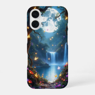 Magischer mondbeschienener Wald Fantasy-Glanz-Ha iPhone 16 Hülle