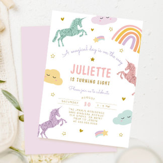 Magischer Pastel Glitzer Einhorn Regenbogen Geburt Einladung