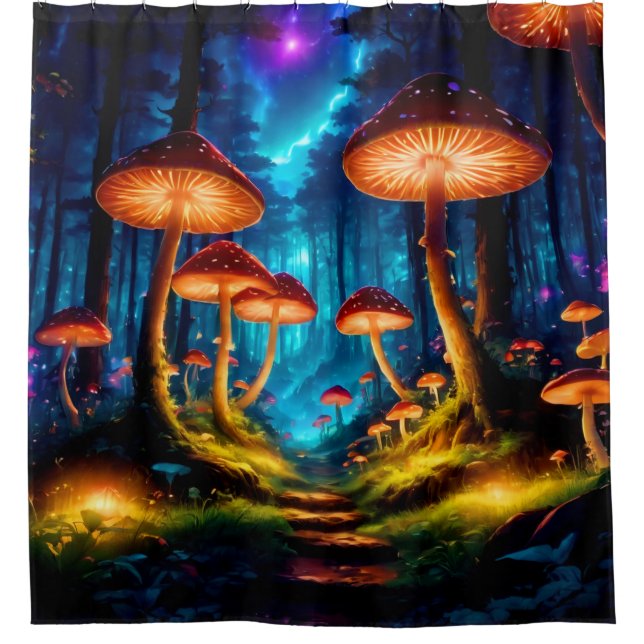 Magischer Pilzwald Mitternacht Duschvorhang (Vorderseite)