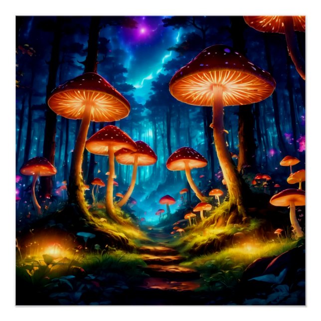Magischer Pilzwald Mitternacht Poster (Vorderseite)