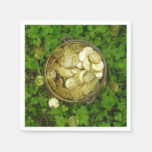 Magischer Pot aus Gold mit Kleeblättern! Serviette