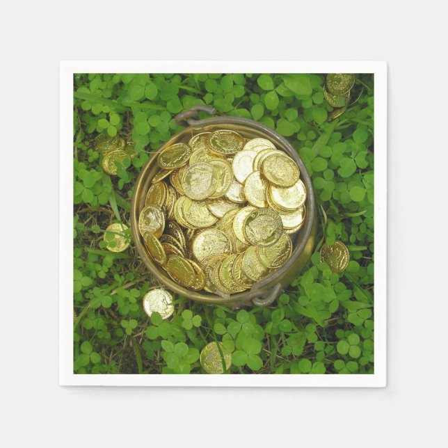 Magischer Pot aus Gold mit Kleeblättern! Serviette (Vorderseite)