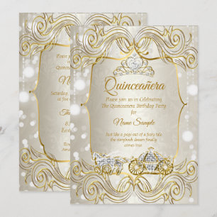 Magischer Quinceanera-Kutschen-Gold Beige Silber Einladung