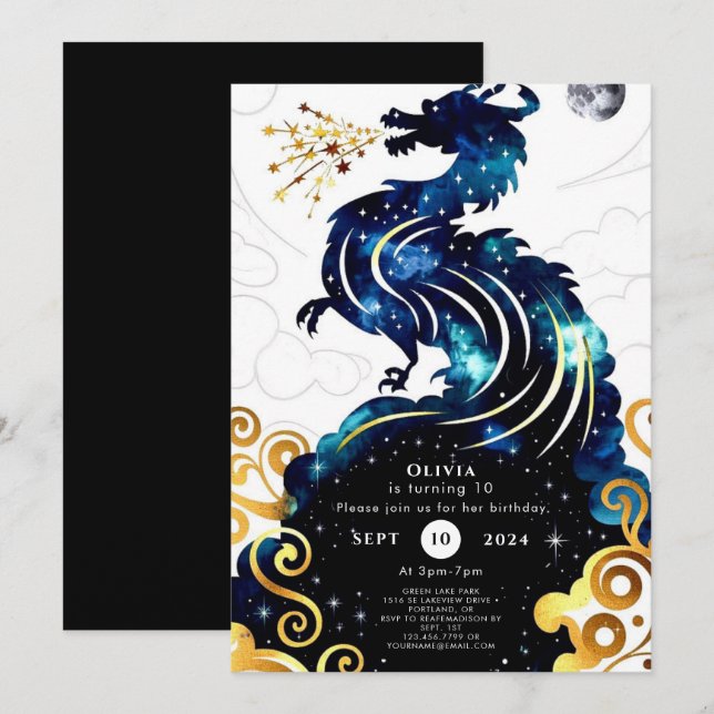 Magischer Radiant Dragon zum Geburtstag Einladung (Vorne/Hinten)