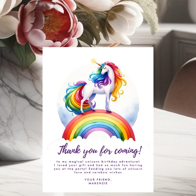 Magischer Regenbogen Einhorn Geburtstag Danke Kart Postkarte (Magical Rainbow Unicorn Birthday Thank You Card)