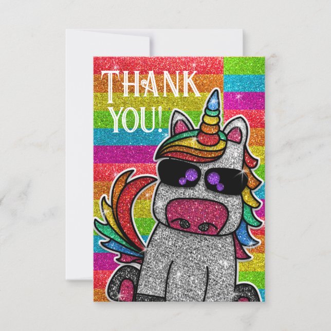 Magischer Regenbogen Einhorn Glitzer Whimsical Geb Dankeskarte (Vorderseite)