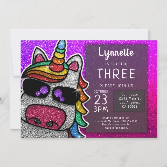 Magischer Regenbogen Einhorn Glitzer Whimsical Geb Einladung (Vorderseite)